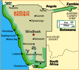 zemljevid potovanja - Namibija