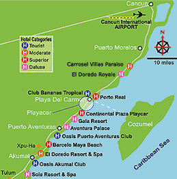 zemljevid Riviera Maya + Otok Cozumel